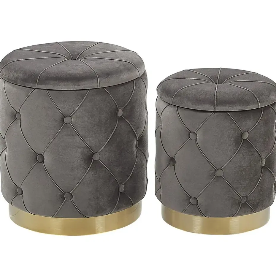 PUEBLO - Poef - Grijs - 40/33 cm - Fluweel