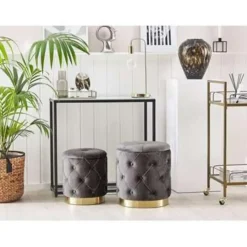 PUEBLO - Poef - Grijs - 40/33 cm - Fluweel