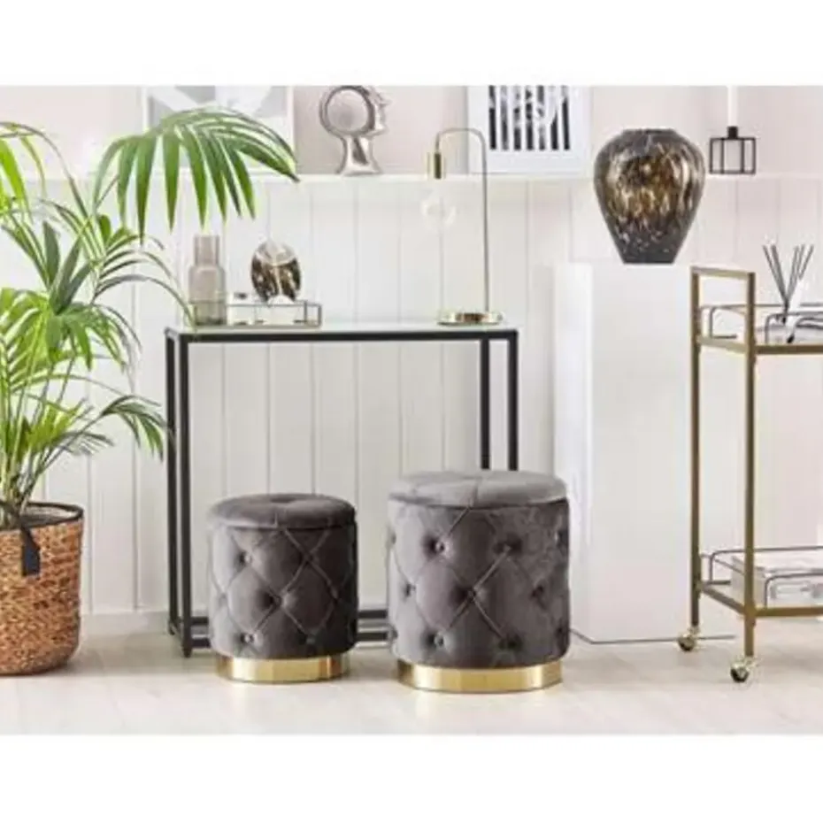 PUEBLO - Poef - Grijs - 40/33 cm - Fluweel