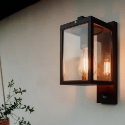 Qazqa buitenlampen met sensor charlois bronskleurig e27