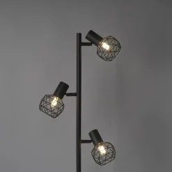 QAZQA Design vloerlamp zwart 3-lichts verstelbaar - Mesh - Zwart
