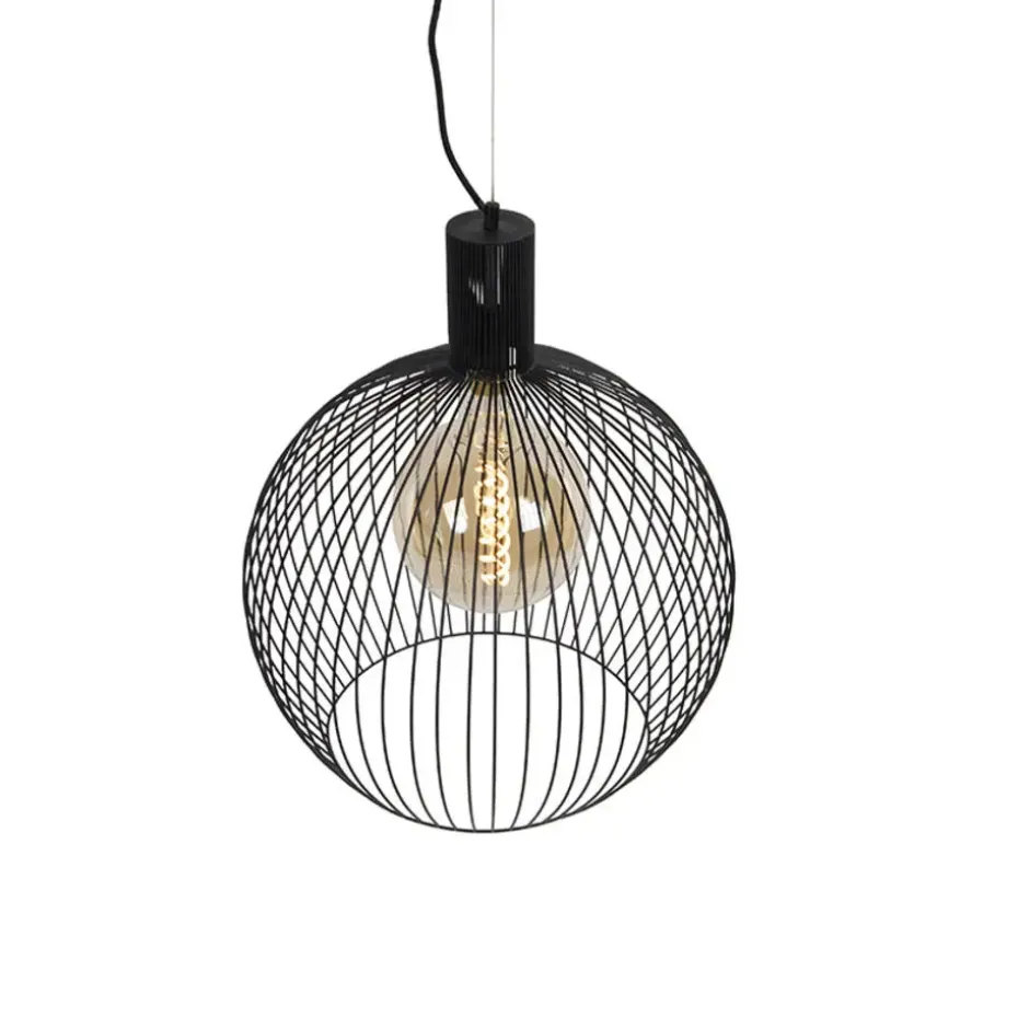 Qazqa hanglampen wire zwart e27