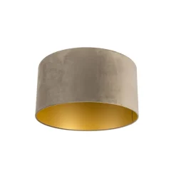 Qazqa lampenkappen cilinder velours taupe