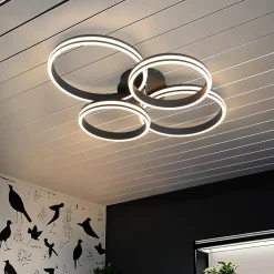 Qazqa plafondlampen navara zwart geïntegreerde led