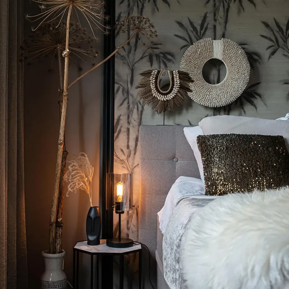 Qazqa tafellampen dome zwart e27