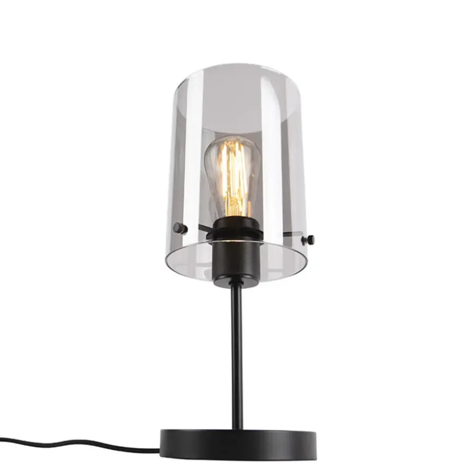 Qazqa tafellampen dome zwart e27