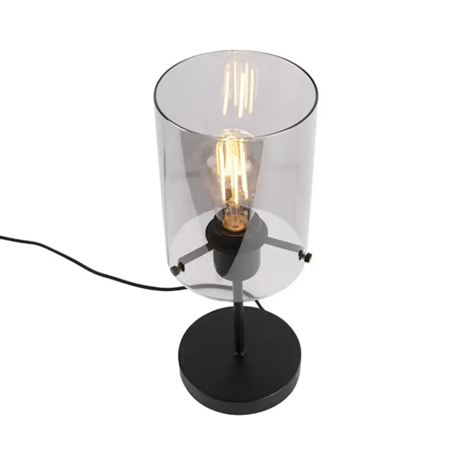 Qazqa tafellampen dome zwart e27