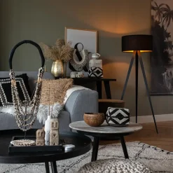 QAZQA Vloerlamp met kap zwart en gouden binnenkant - Tripe