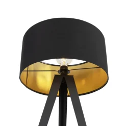 QAZQA Vloerlamp met kap zwart en gouden binnenkant - Tripe