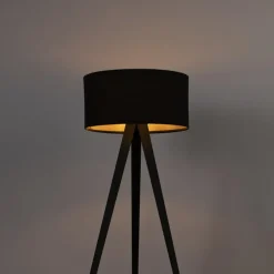 QAZQA Vloerlamp met kap zwart en gouden binnenkant - Tripe