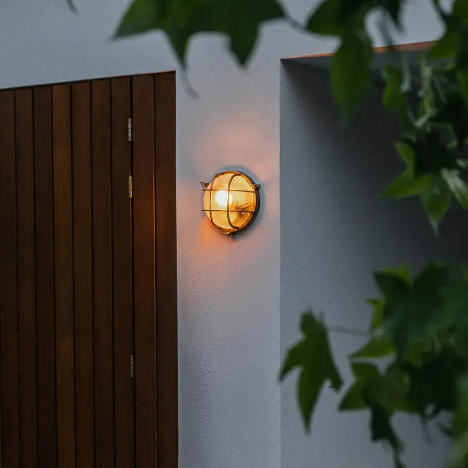 Qazqa wandlampen buiten nautica goudkleurig e27