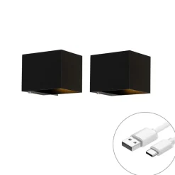 Qazqa wandlampen joris zwart geïntegreerde led