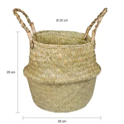 QUVIO Bloempot gevlochten rond met handvaten - M