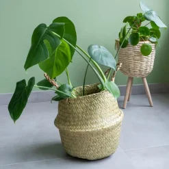 QUVIO Bloempot gevlochten rond met handvaten - M