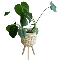 QUVIO Bloempot geweven op driepoot - S