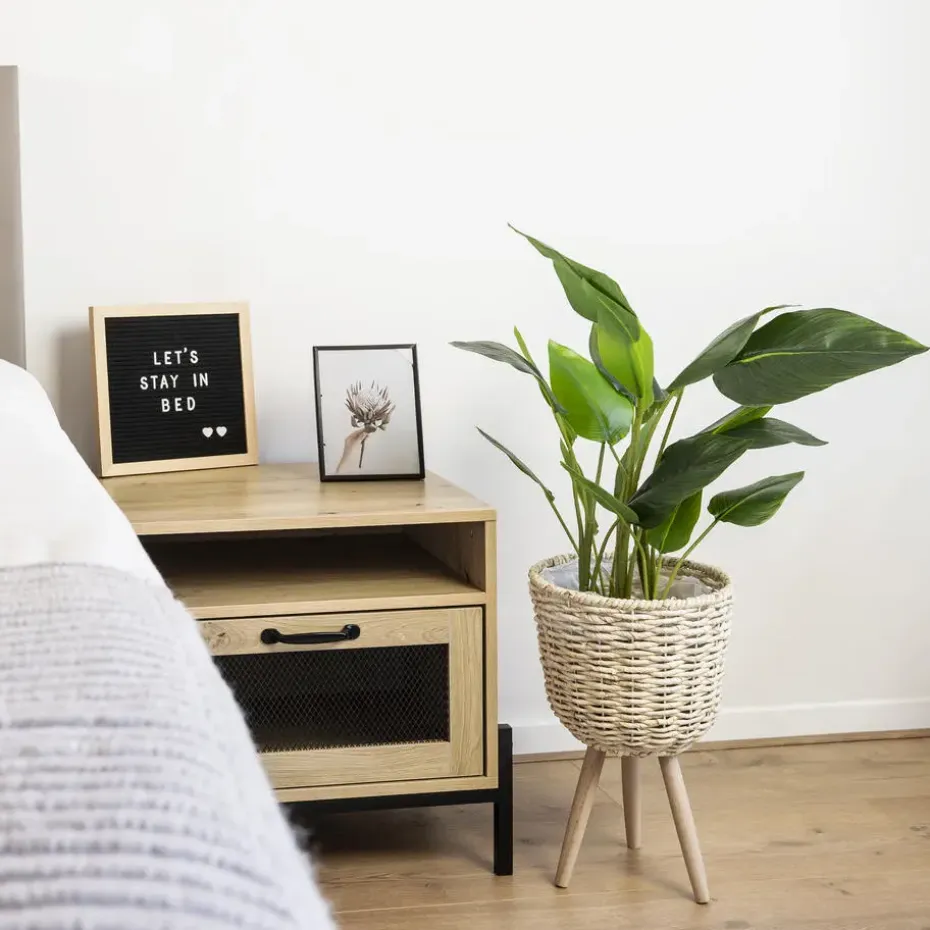 QUVIO Bloempot geweven op driepoot - S