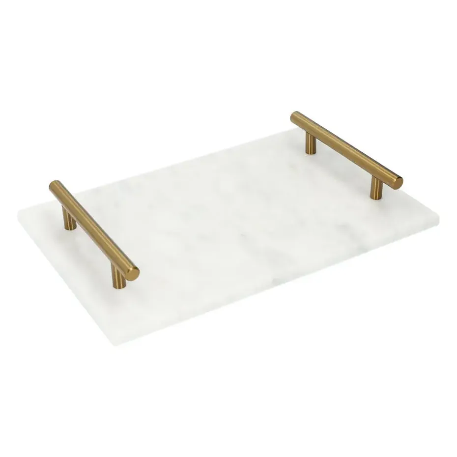 QUVIO Dienblad met gouden hendels - Marmer - Wit