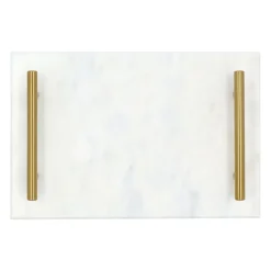 QUVIO Dienblad met gouden hendels - Marmer - Wit
