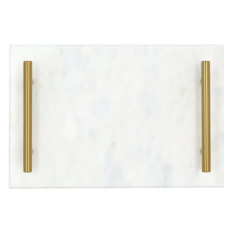 QUVIO Dienblad met gouden hendels - Marmer - Wit
