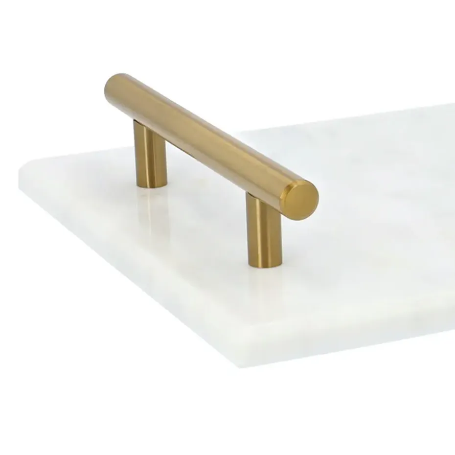 QUVIO Dienblad met gouden hendels - Marmer - Wit
