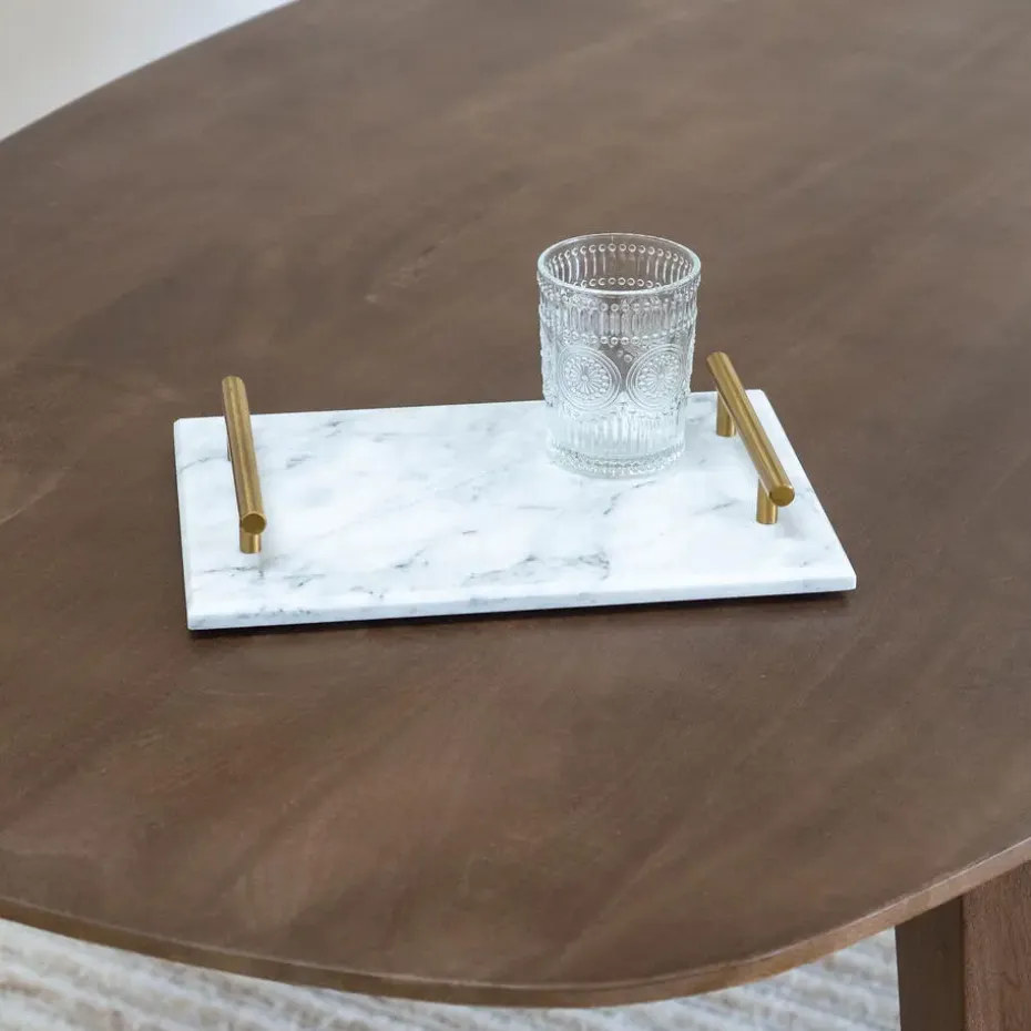 QUVIO Dienblad met gouden hendels - Marmer - Wit
