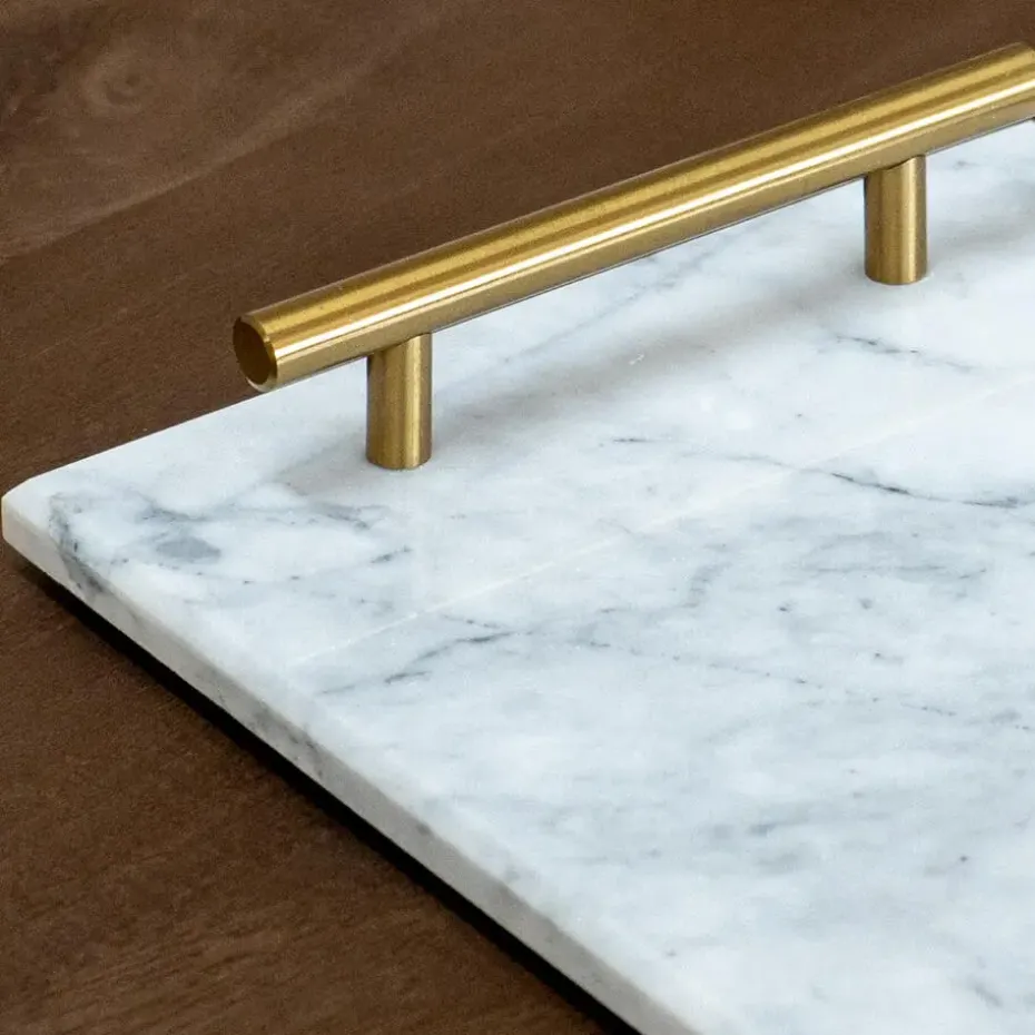 QUVIO Dienblad met gouden hendels - Marmer - Wit
