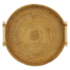 QUVIO Dienblad met handvaten rond - 28 cm - Rotan