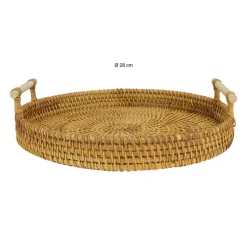 QUVIO Dienblad met handvaten rond - 28 cm - Rotan