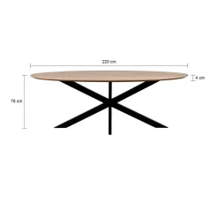 QUVIO Eettafel Sofia – Ovaal – 220x100 cm – Kruispoot - Naturel