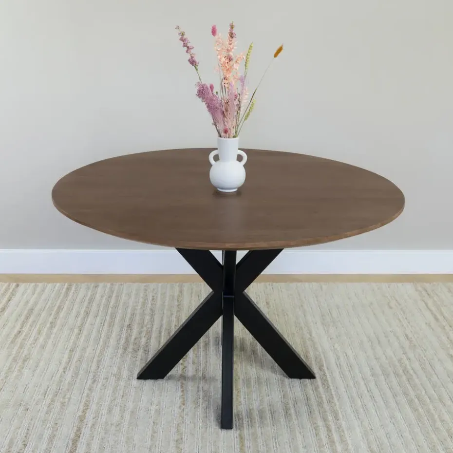 QUVIO Eettafel Sofia – Rond – Ø120 – Kruispoot – Bruin