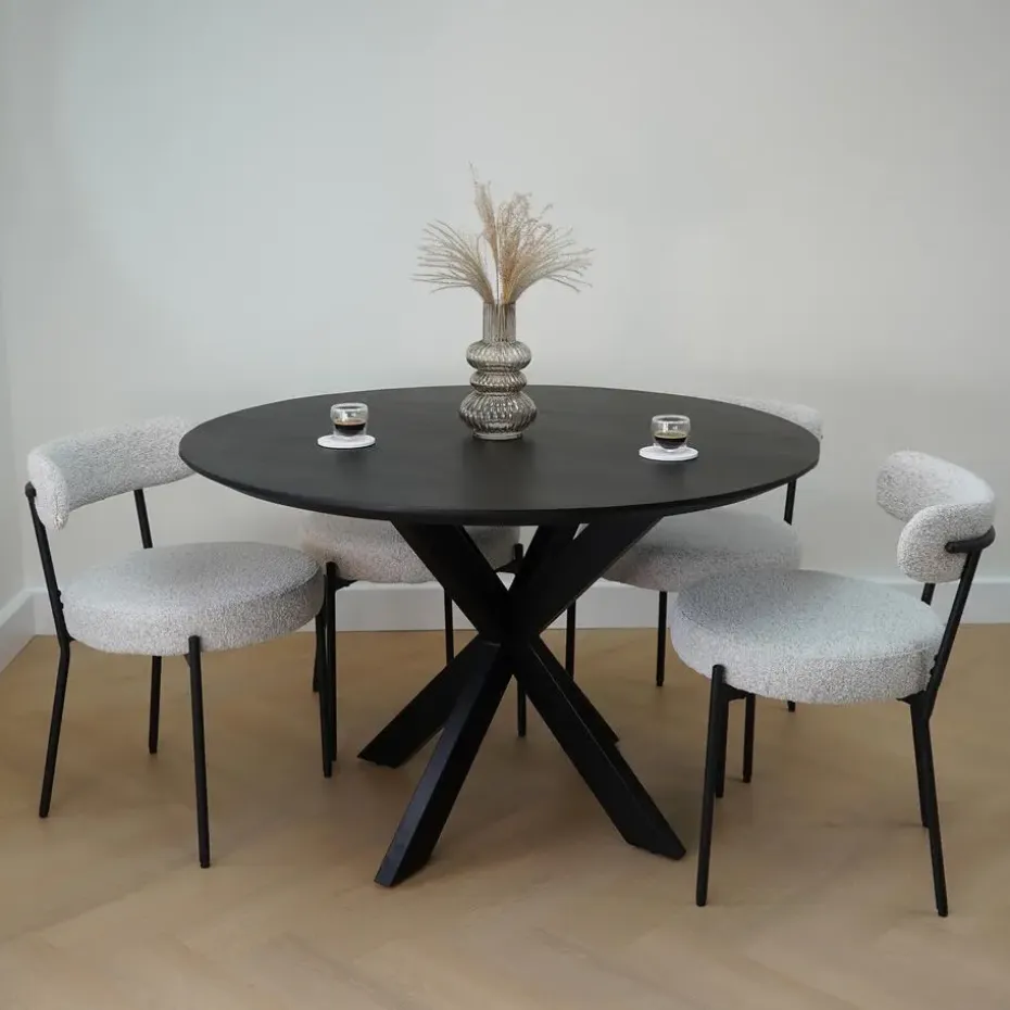 QUVIO Eettafel Sofia – Rond – Ø120 – Kruispoot – Mangohout – Zwart