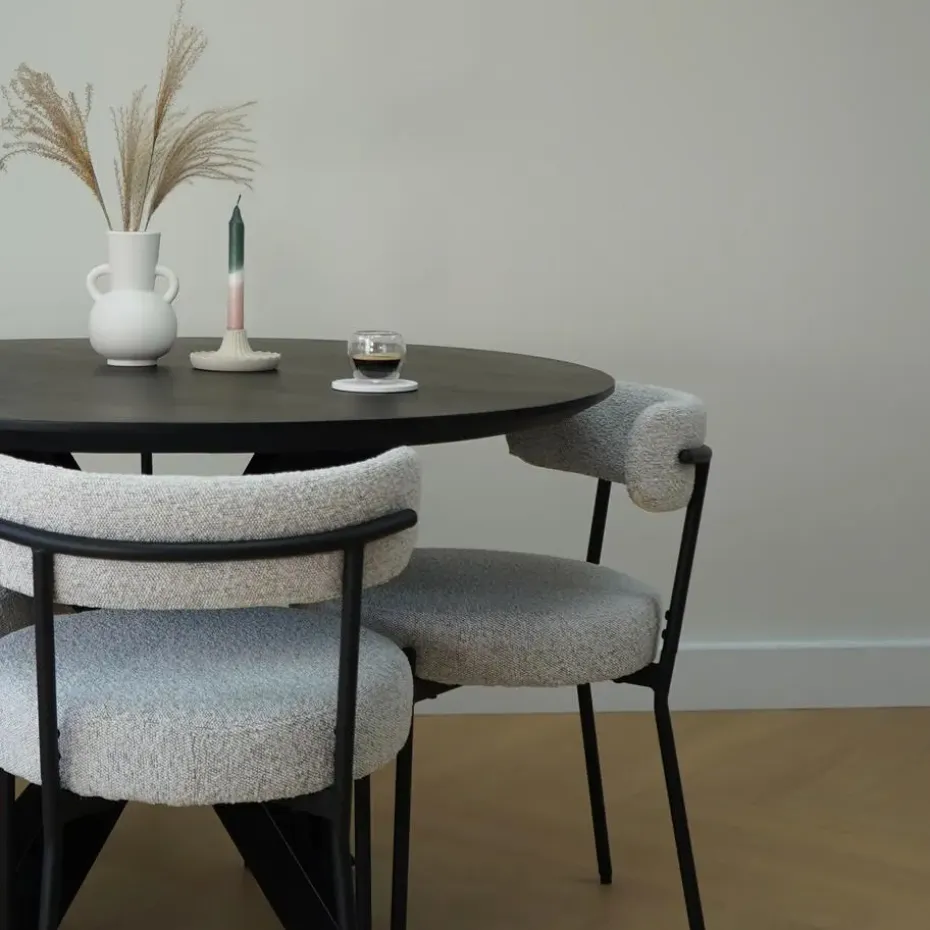 QUVIO Eettafel Sofia – Rond – Ø120 – Kruispoot – Mangohout – Zwart