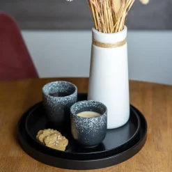 QUVIO Houten dienblad rond - Zwart - 27 cm