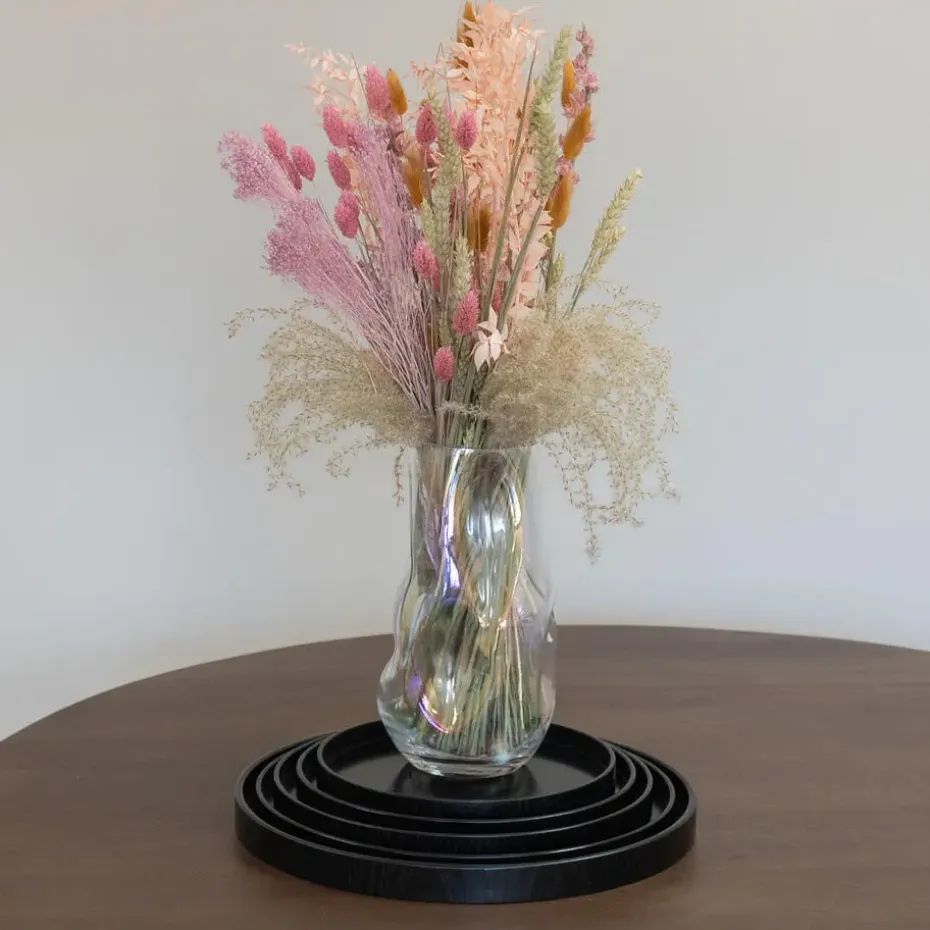 QUVIO Houten dienblad rond - Zwart - Maat S (24 cm)