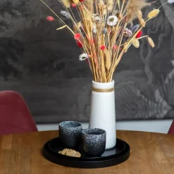 QUVIO Houten dienblad rond - Zwart - Maat S (24 cm)