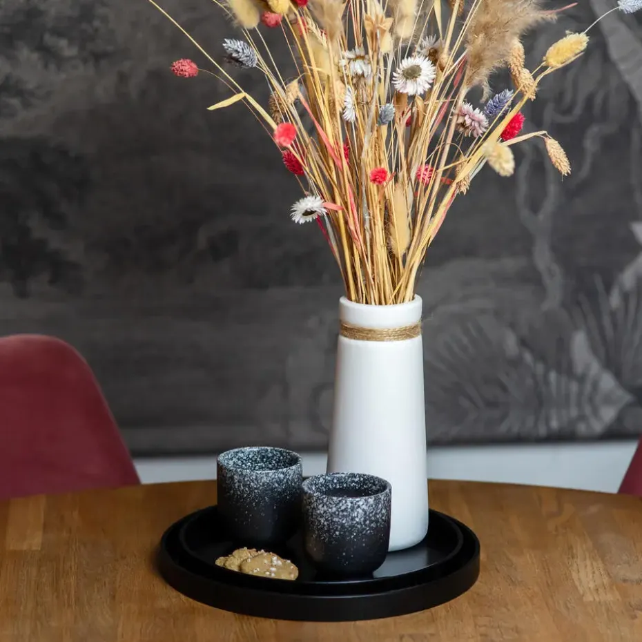 QUVIO Houten dienblad rond - Zwart - Maat S (24 cm)