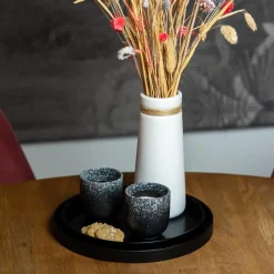 QUVIO Houten dienblad rond - Zwart - Maat S (24 cm)