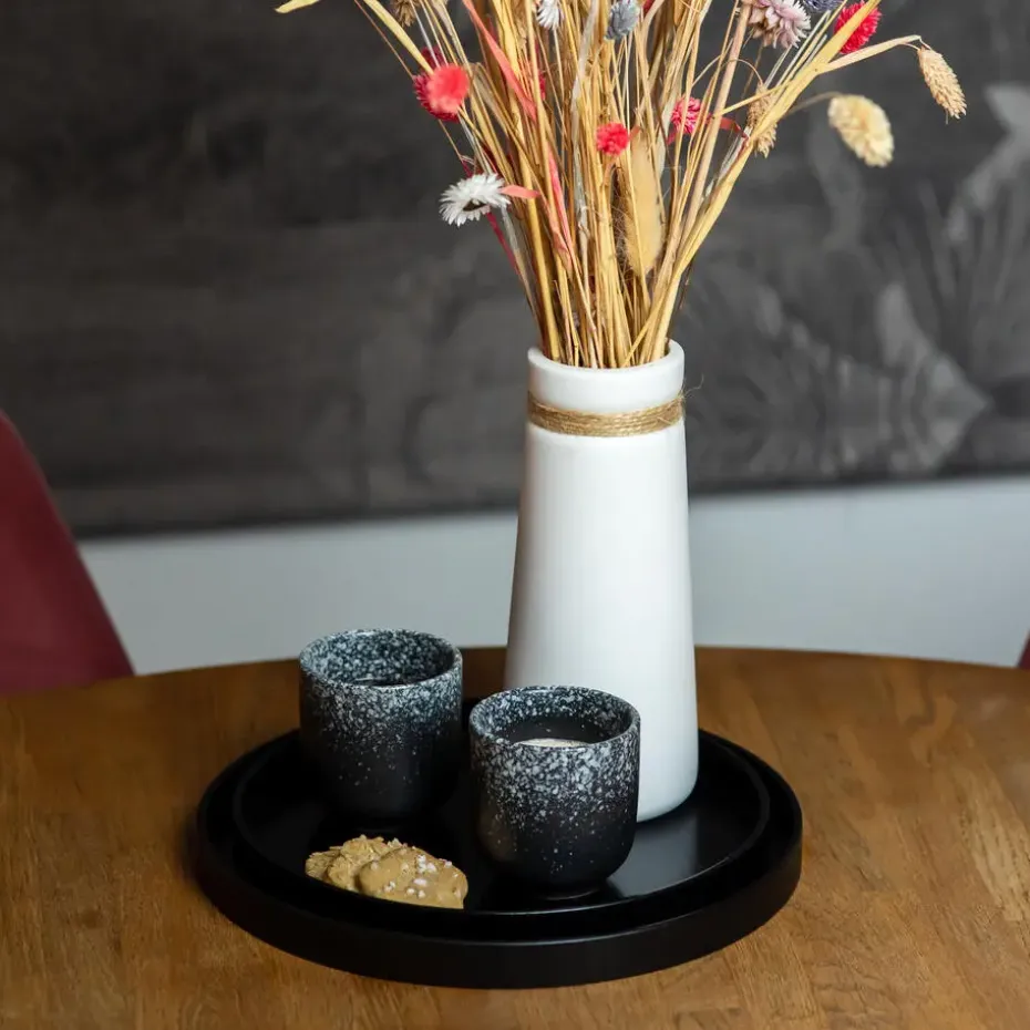 QUVIO Houten dienblad rond - Zwart - Maat S (24 cm)