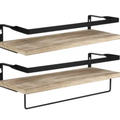 QUVIO Houten wandplank met metalen stang voor keuken