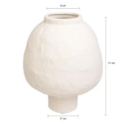 QUVIO Japandi vaas bolvormig keramiek - Gebroken wit - 21 cm