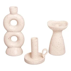 QUVIO Kandelaar - Keramiek - Gebroken wit met spikkels