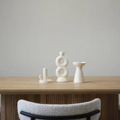 QUVIO Kandelaar - Keramiek - Gebroken wit met spikkels