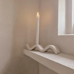 QUVIO Kandelaar golvend - Keramiek - Beige