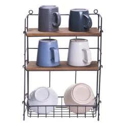 QUVIO Keukenrek wand staal en hout - Zwart en bruin