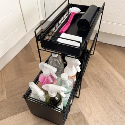 QUVIO Kruidenrek metaal met 2 lades - Zwart