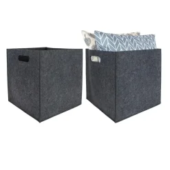 QUVIO Opbergbak vilt vierkant - Set van 2 - Grijs