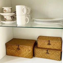 QUVIO Opbergmand - Maat S - Rotan - Bruin