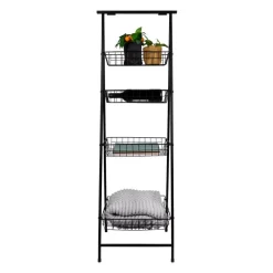 QUVIO Opbergrek met 4 bakken - Metaal - Zwart