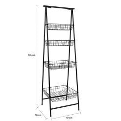 QUVIO Opbergrek met 4 bakken - Metaal - Zwart
