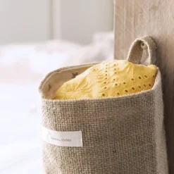 QUVIO Ophangbaar opbergbakje katoen linnen - Sterren